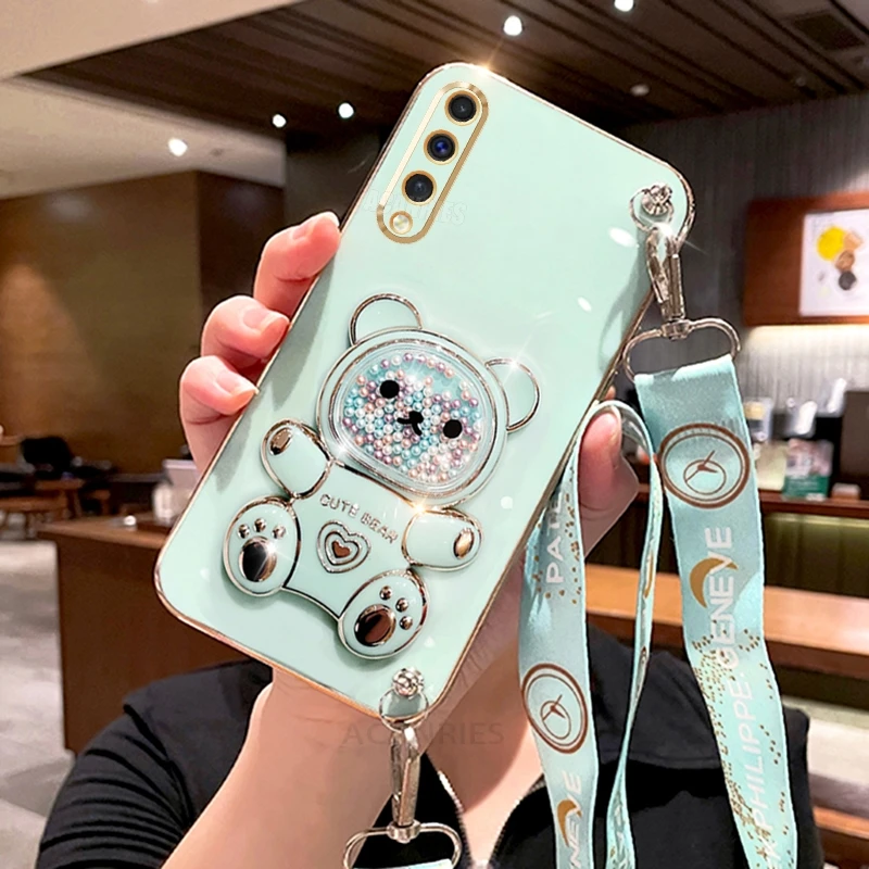 Cute Bear Silicone Crossbody Lanyard Phone Case with Holder