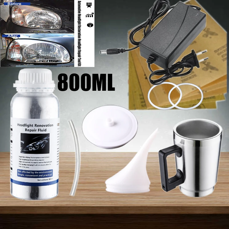Kit de polissage de restauration de phares de voiture, phares de voiture, 800ML, polymère liquide, kit de réparation de polissage de phares de voiture