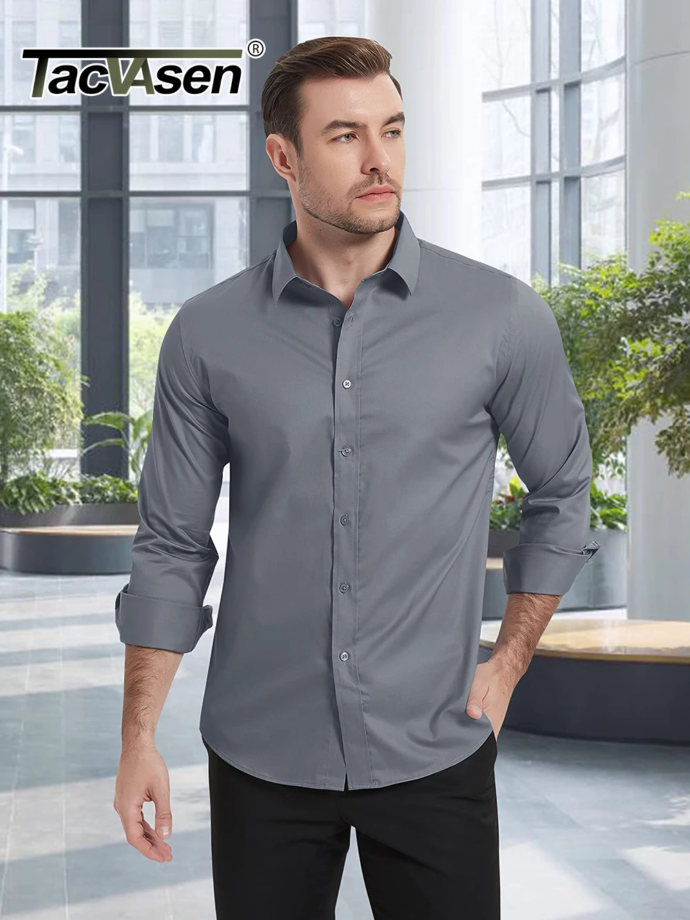 TACVASEN Colorful Breathable Dress Shirts Mens Long Sleeve Slim Fit Wrinkle-Free Casual Business Button Down Formal Shirt Males dress shirts men casual shirts