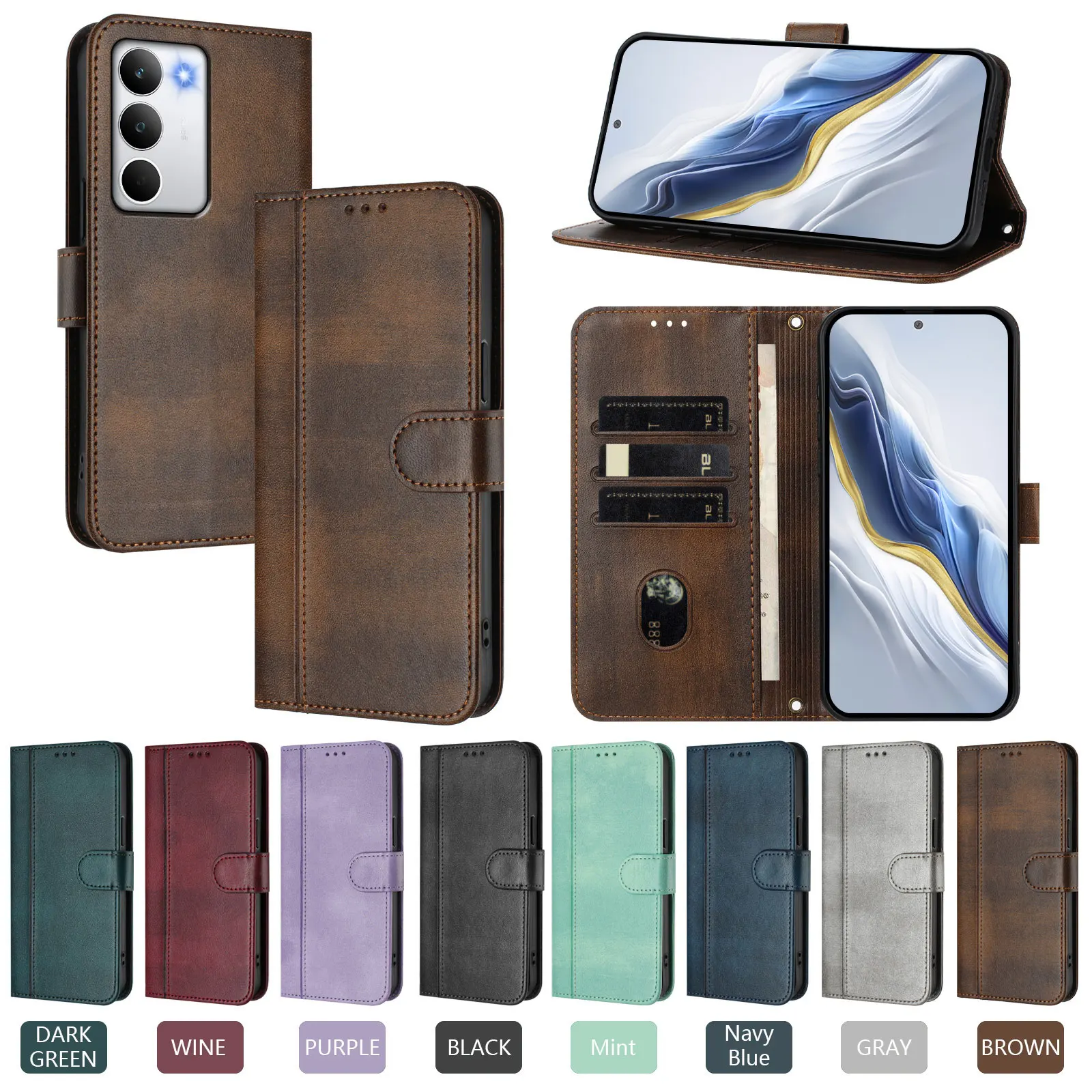 Retro Leather Flip Wallet Phone Case - Book Cover Coque s Shell