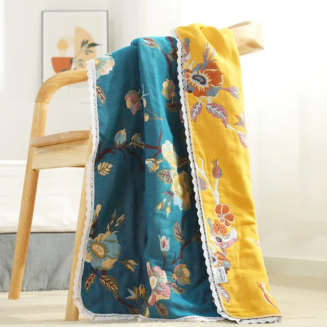 80*160 Cm-Es Terry Pamut Fürdő Törülközők Csipke Dizájn Japán Stílusú 5 Rétegű Géz Gyors Szárító Otthoni Zuhany Törölközők Fürdőszobák