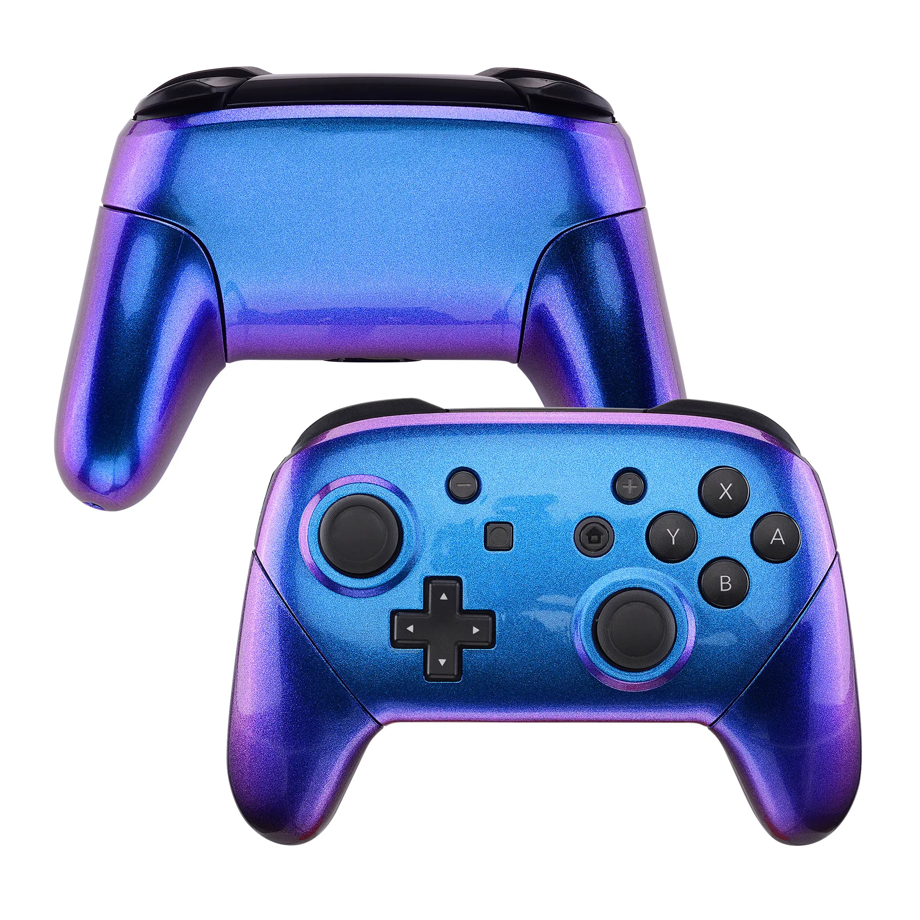 

eXtremeRate Faceplate & Backplate Housing Shell Cover Handles Replacement for NS Switch Pro Controller - Chameleon Purple Blue