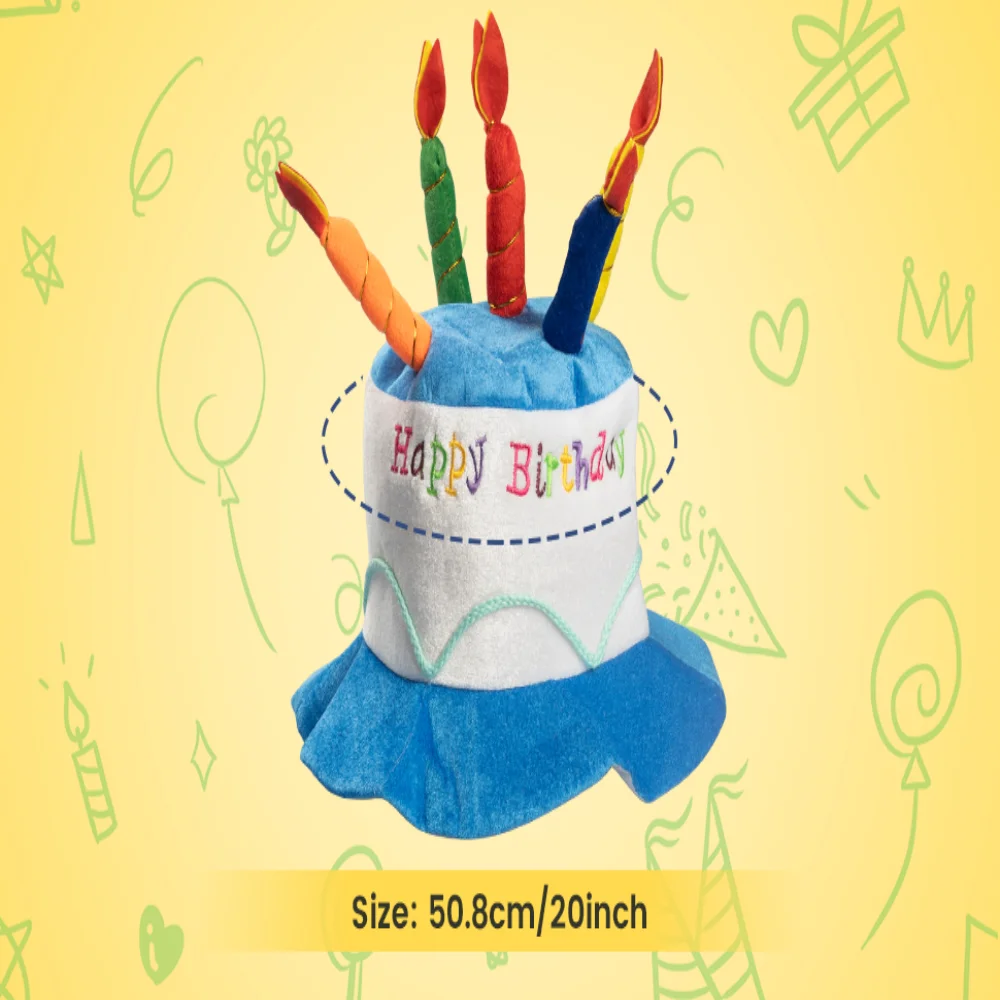 Plüsch-Hut zum Geburtstag, Kuchen, 5 Kerzen, Erwachsenengröße, Kostümpartyhut, perfekt als Partygeschenke, Kostümzubehör, Neu 2023 – Detail 6