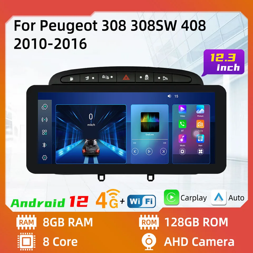 Android 10 Double Din Autoradio Pour Peugeot 308 2008-2015 Navigation Plug  and Play Car Radio Stereo Bluetooth Sat Nav GPS Supports Full RCA Output