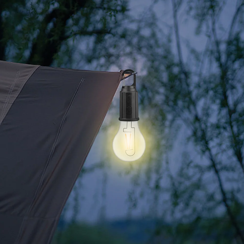 Retro Light Bulb Waterproof 3 Modes Camping Tent Night Light with Hook 400mAh Lighting Decor Lantern for Garden Party Decoration
