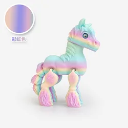 3D Printed Multi - Joint Movable Horse Figurine - Cute Stress Relief Toy and Home Decor Gift (Rainbow colors)
