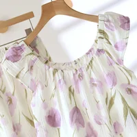 2026 Women's New Summer Pajama Set 100% Cotton Crepe Vest+Shorts Two Piece Loose Home Clothing Set Sleepwear Ladies - Image 4