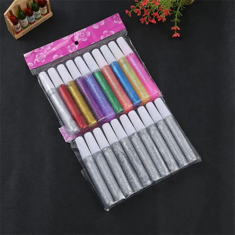 10 Colors Set Drawing Gold Glitter Powder Adhesive Children DIY Paper Flower Crafts Art Painting Liquid Pigment Glue Party Gift