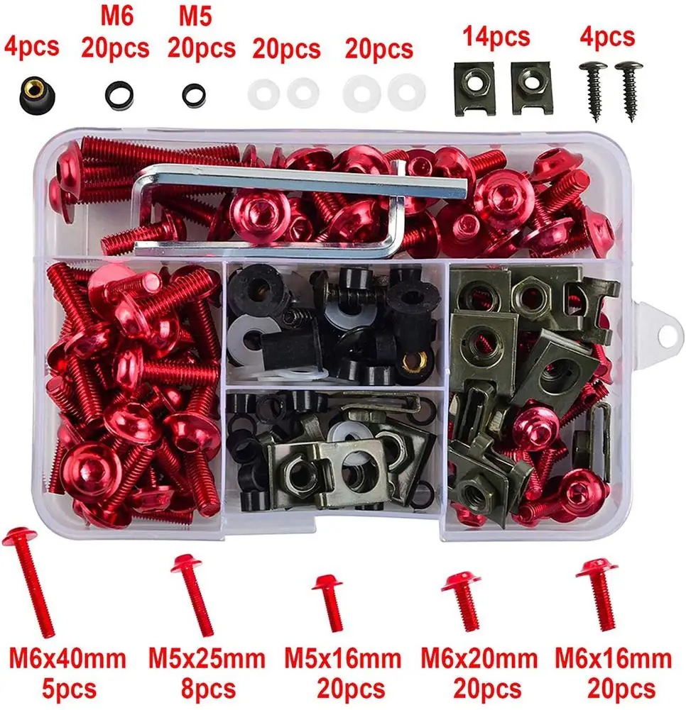 177pcs/box Aluminum Windscreen Screws Colorful Fasteners Screws Set Motorcycle Fairing Bolt Kit Motorcycle Modified Parts