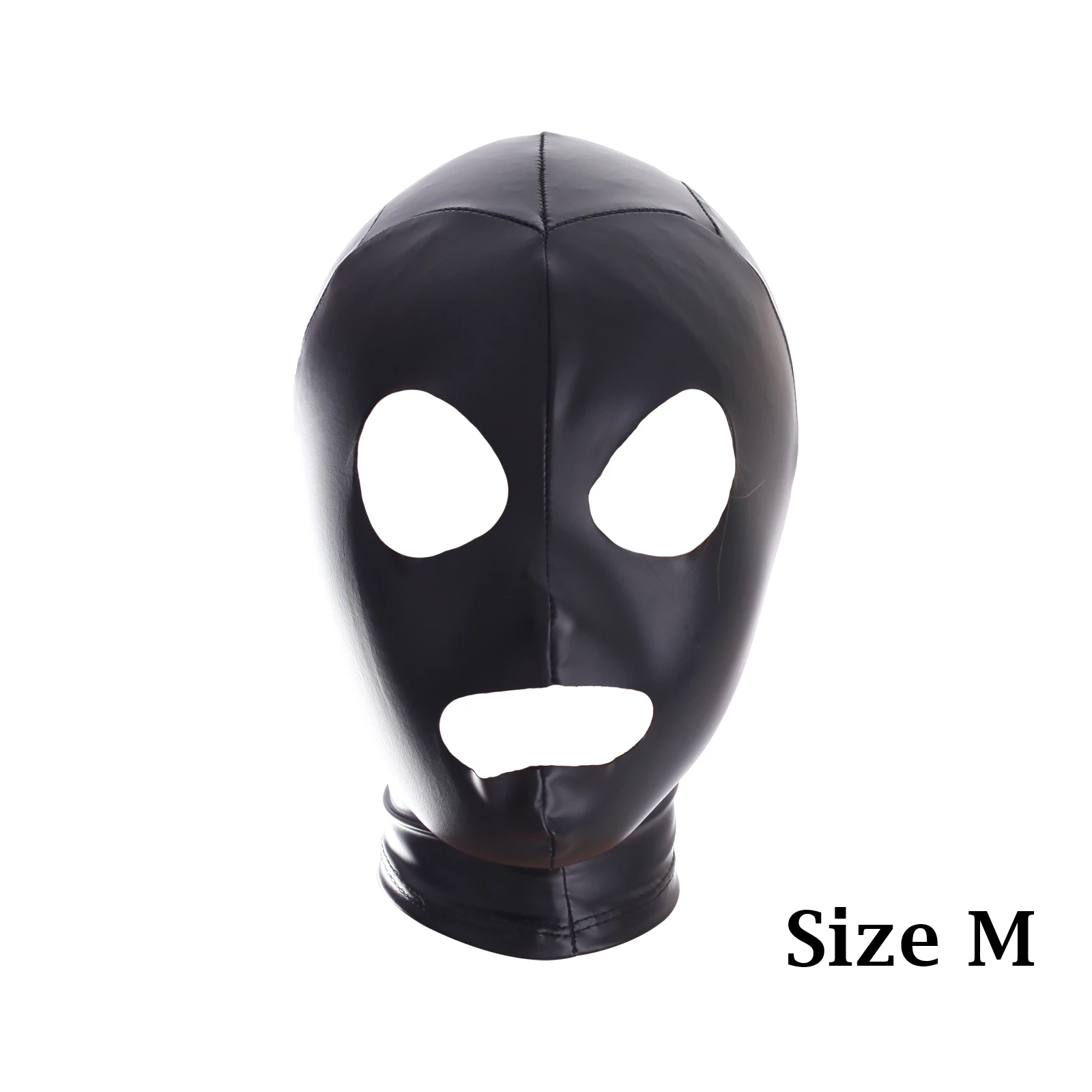Ftshist Wet Look Headgear Full Face Faux Leather Zipper Face Hood Matte Black Gloss Cosplay Costume Accessory SM Masked Fetish