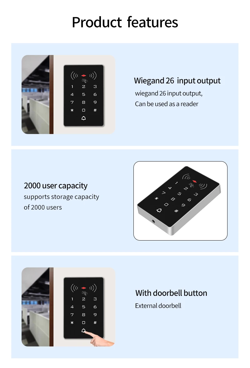 K8 2000 Users 125kHz / 13.56MHz RFID Keypad Stand Alone Access Control Panel Wie