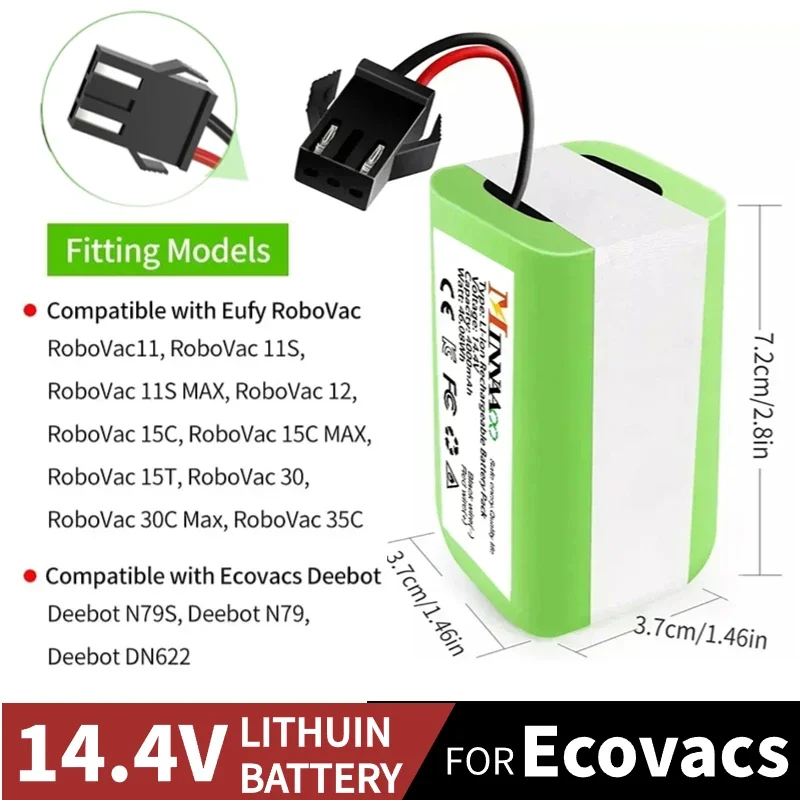 

3500mAh 14.4V Li-ion Battery for Conga Excellence 990 1090 1790 1990 Ecovacs Deebot N79 N79S DN622, Eufy Robovac 30 35C 18650