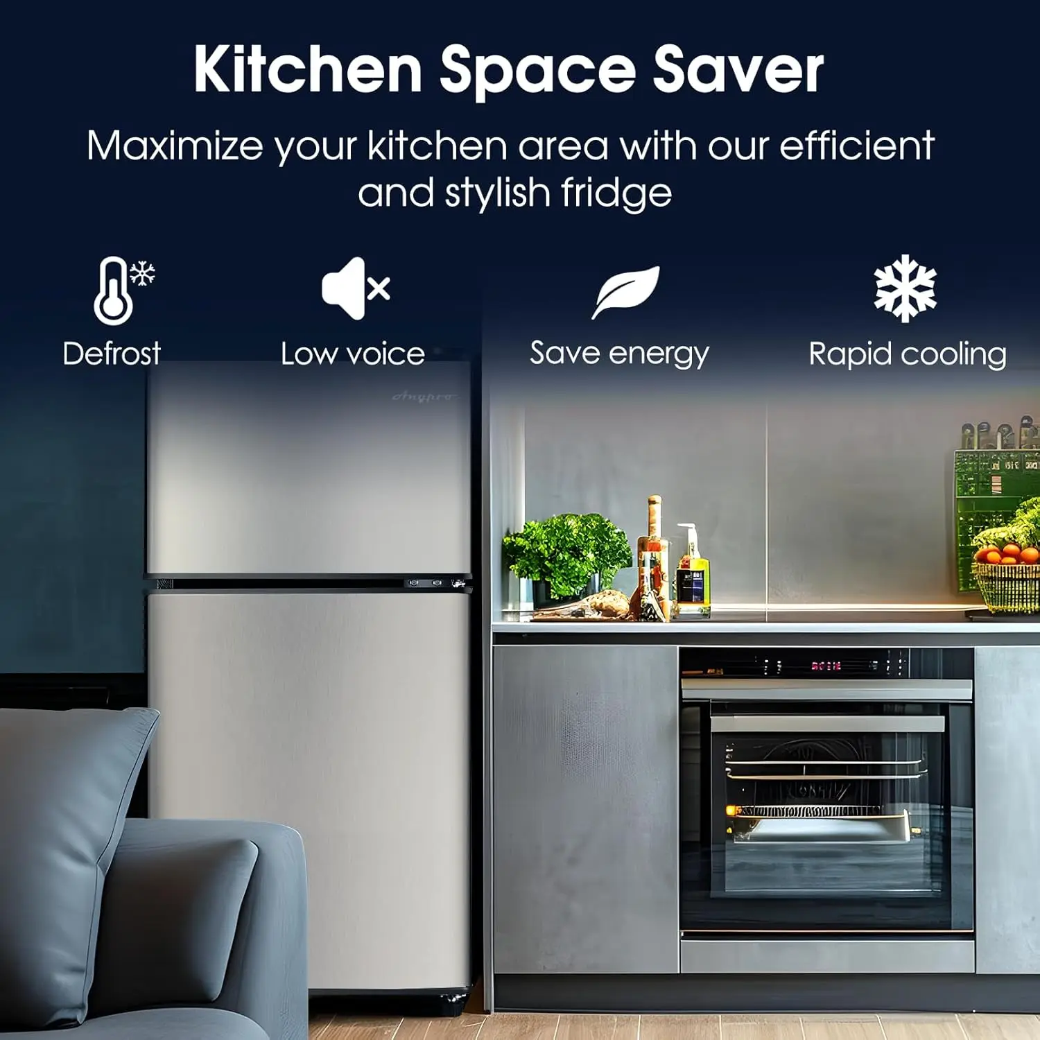 3.2Cu.Ft Mini Fridge with Freezer, 2 Door Compact Refrigerator, Small Fridge with 7 Level Thermostat LED Light, Small Refrigerat 2