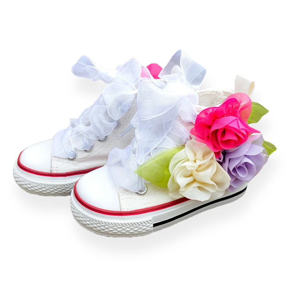 6-12M Baby Girls Cute Flowers Breathable Vulcanized Shoes 2-6T Children DIY Hand-Made Designer Floral Canvas Shoes Four Seasons