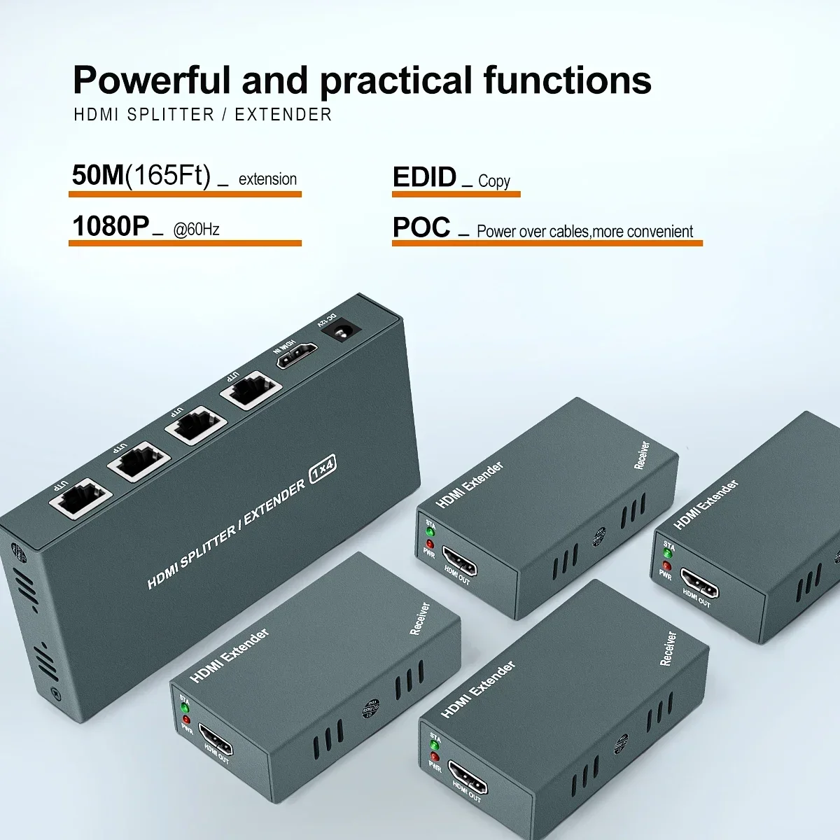 Função ip do Divisor do Extensor de 1x4 Hdmi sobre o Cabo Cat5e Cat6 Ethernet com Loopout-até 60m 200m-gestão Edid 1080p @ 60hz - Image 2
