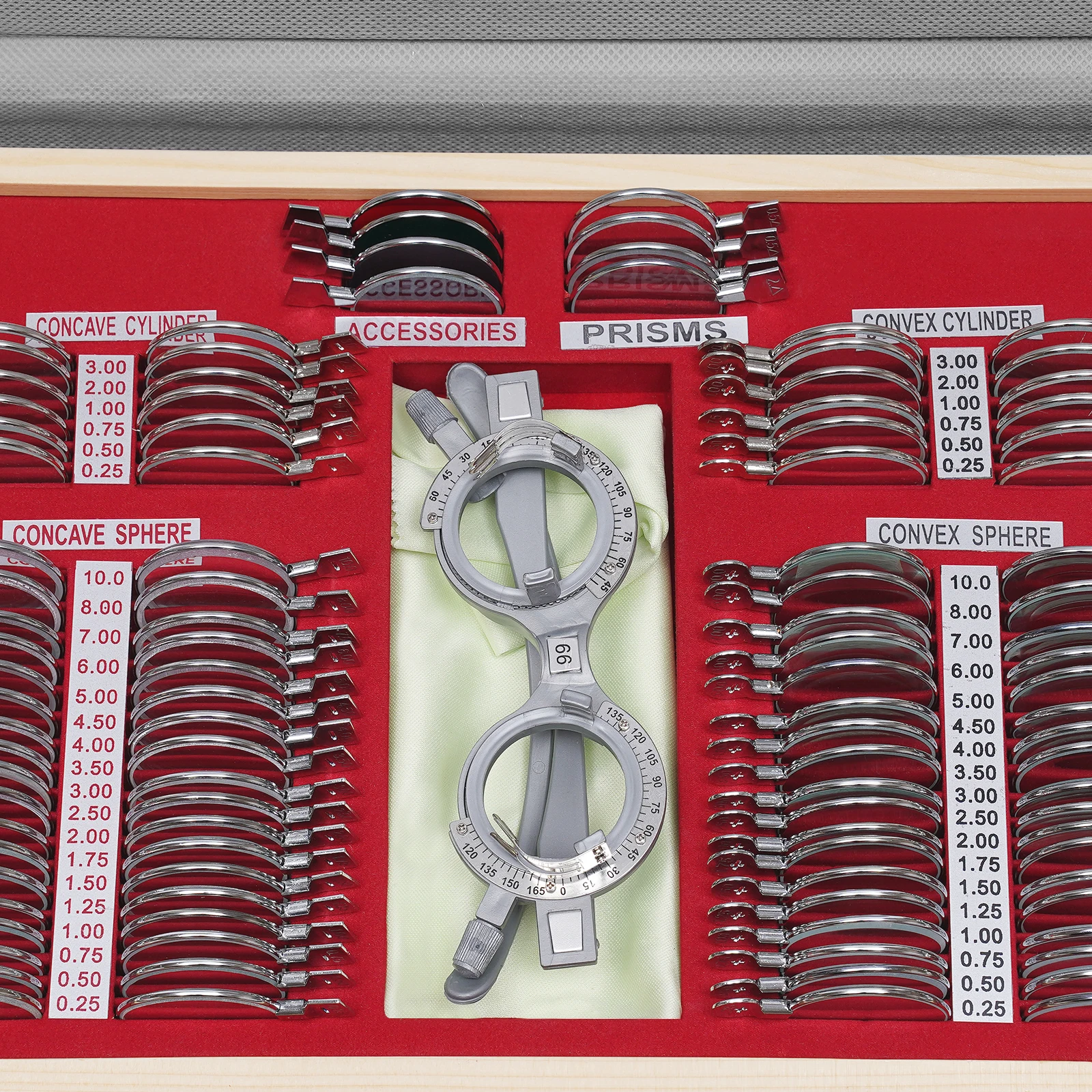 104-Piece Optometry Trial Lens Set Metal/Glass Construction for Precision Vision Testing & Refraction, Trial Lens Set Kit