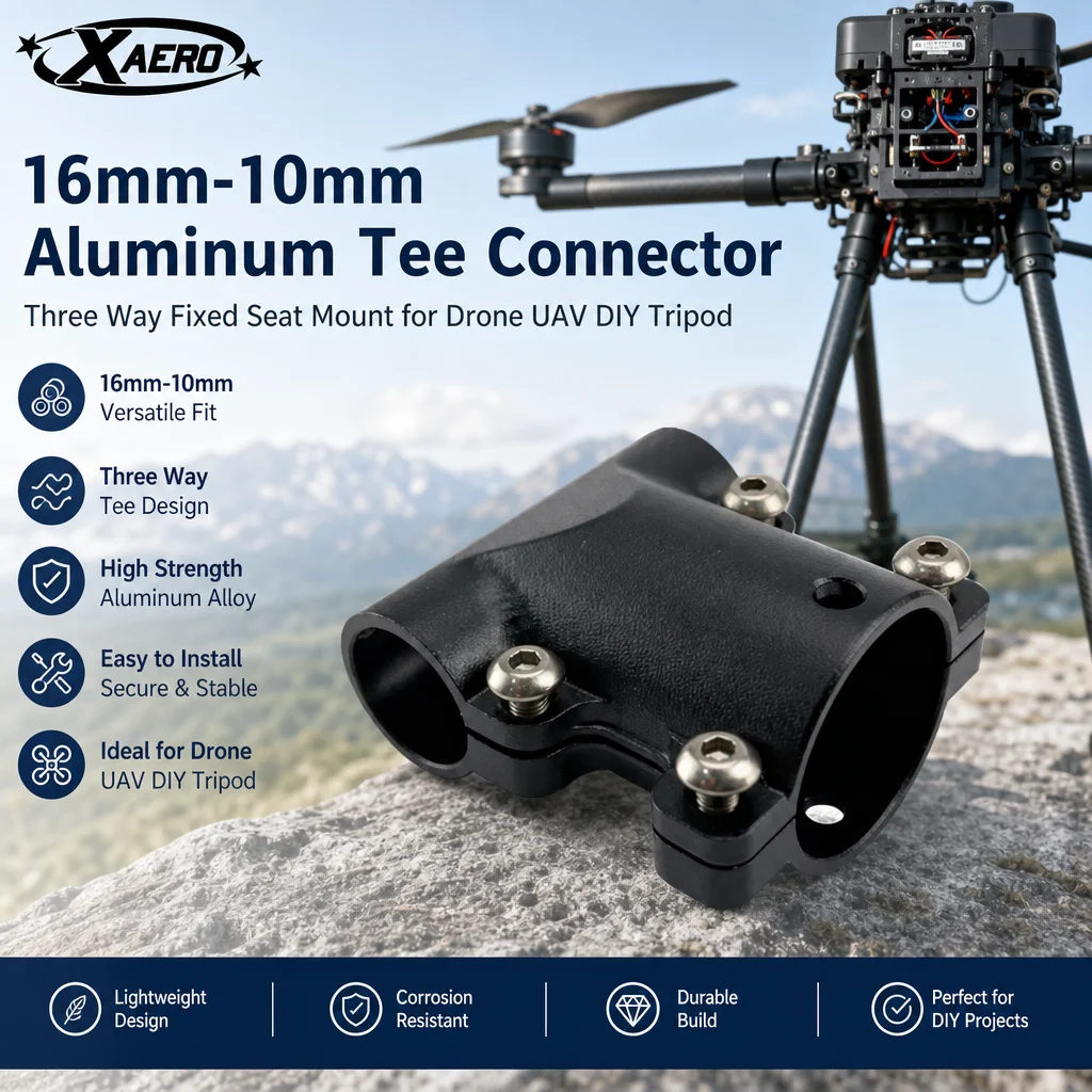 XAERO 16mm-10mm Aluminium T-Verbinder Dreiwege-Fixierter Sitzhalter für Drohne UAV DIY Stativ