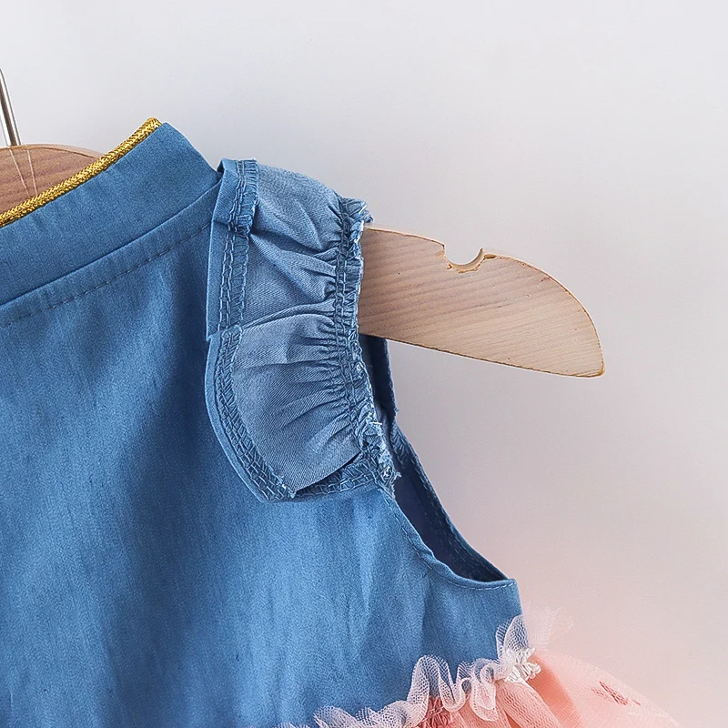 Summer Girls Dress Small Flying Sleeve Bow Cowboy Work Pompous Past Polka Dot Color Sweet Princess (Girls 0-3 Years Old) girls dress,baby girl dress