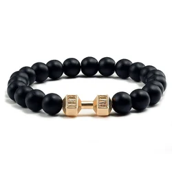 Natural Stone Energy Bracelet with Barbell Charm - Versatile Jewelry Gift for Couples and Fitness Enthusiasts (Matte 3)