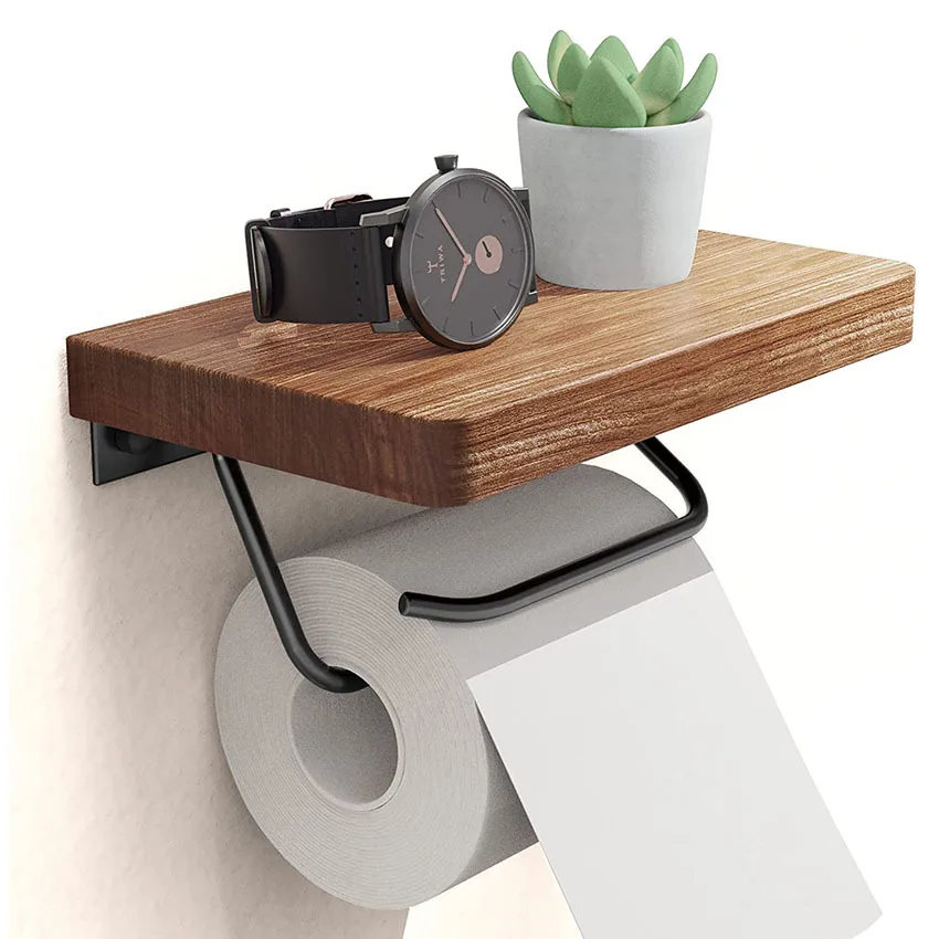 HeMu-Black Walnut Paper Towel Rack, Bathroom Shelf, Toilet Paper Rack, Roll Wall Hanging Wood