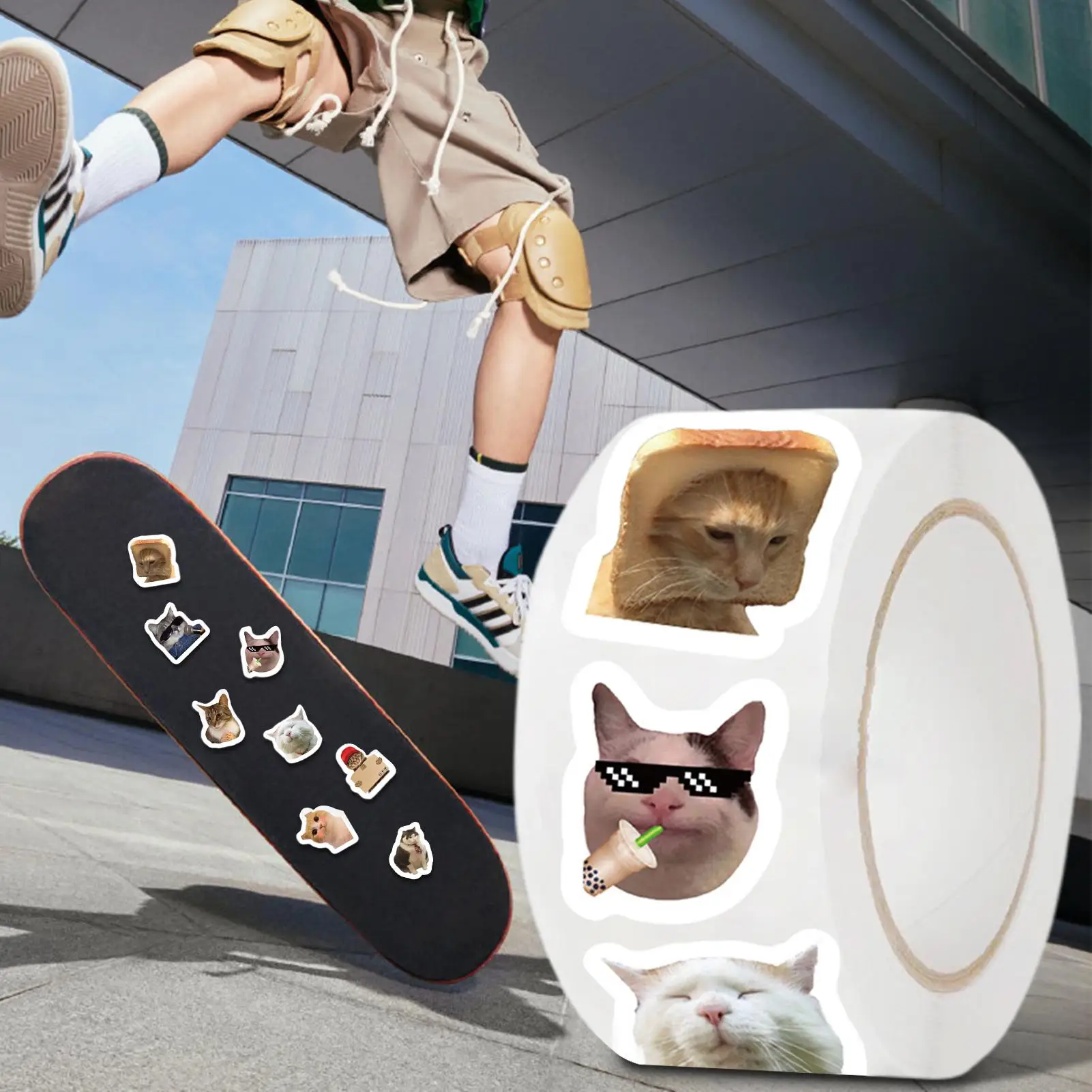 500pcs/Roll Cat Meme Stickers Cute Waterproof Sticker Roll Cat Stickers Cute animal stickers Decals Gift Decoration Sticker