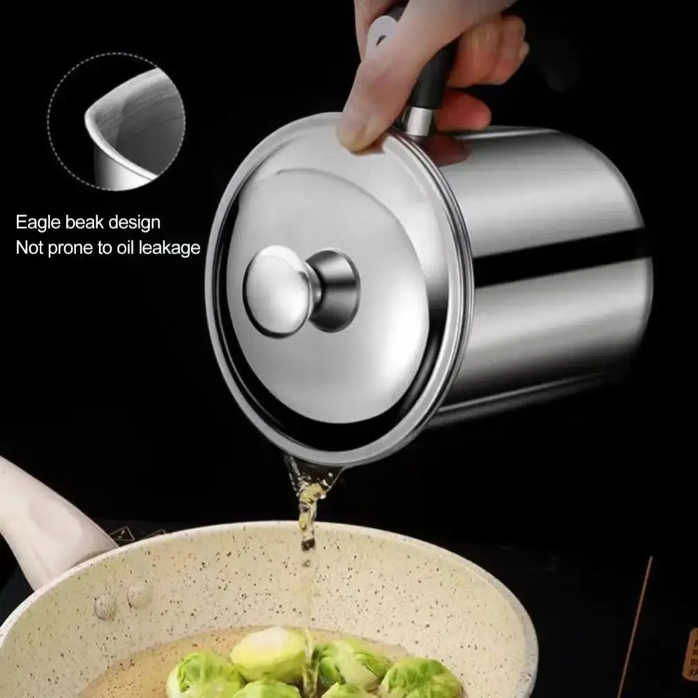 Description Picture 5 of itemLarge Capacity Oil Filtering Pot BPA-Free Fine Mesh Strainer Grease Container Dust-Proof Cover Reusable Stainless Steel Oil Can