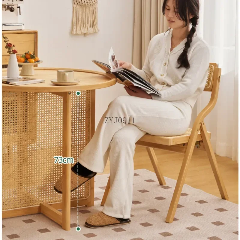 *Japanese Vine Weaving Restaurant Table Natural Bamboo Tea Desk Home Furniture Convenient Folding Dining Chairs Homestay Balcony