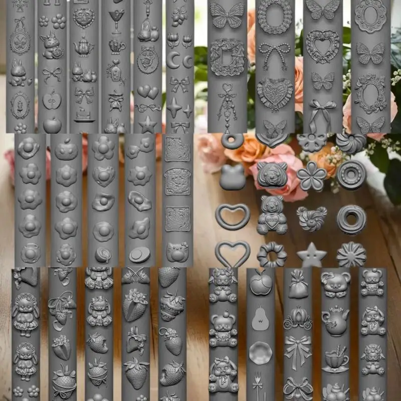 **네일 아트 디자인을 위한 1PC 3D 실리콘 몰드 릴리프 보우 딸기 바로크 패턴 매니큐어 템플릿 플레이트 도구 액세서리