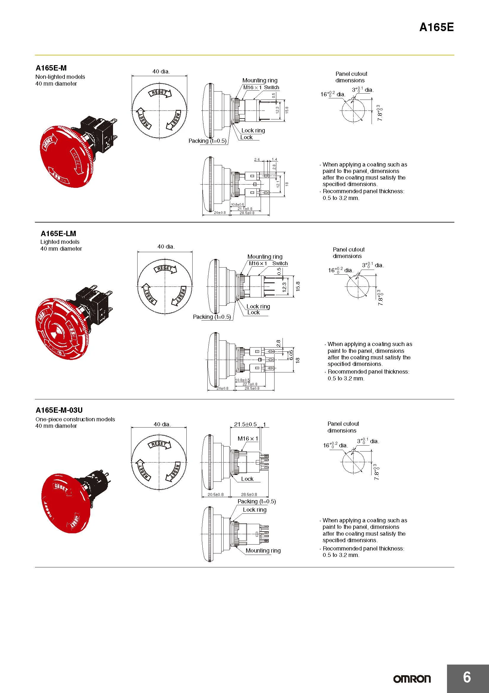 OMRON Not-Aus-Taster Original Neu Authentisch Japan A165E-S-01 A165E-S-02 30VDC 3A 5A für Sicherheitsausrüstung – Detail 6