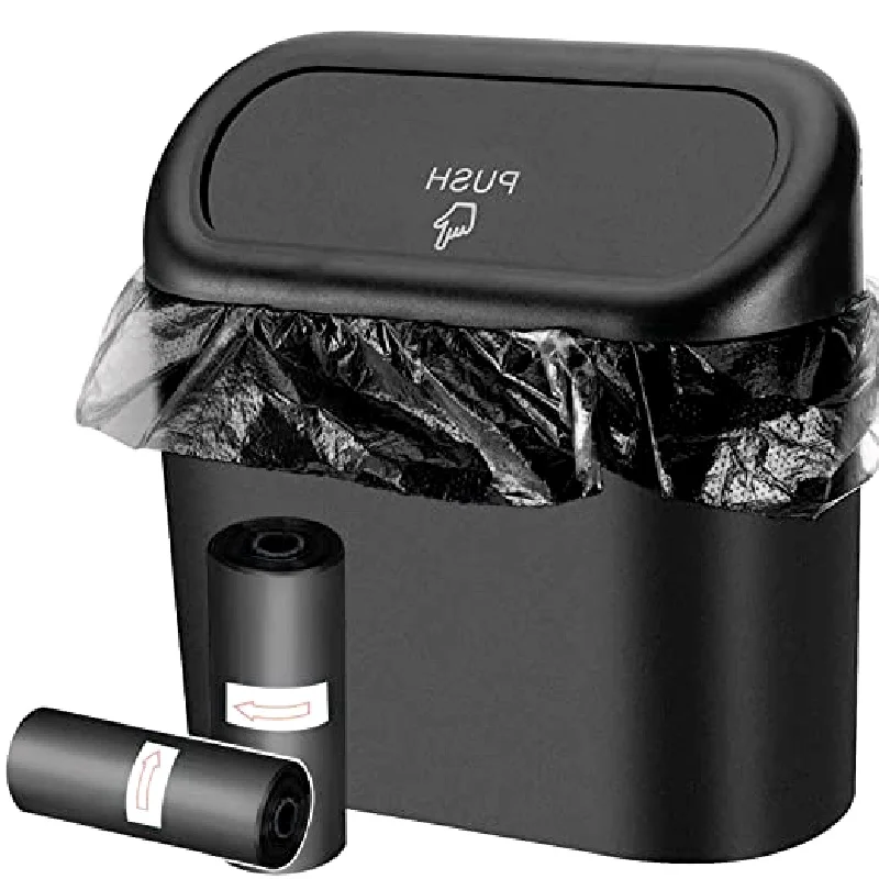 Car Trash Can Leak-proof Mini With Lid And 2 Packs Of 60 Garbage Bags For Auto Accessories