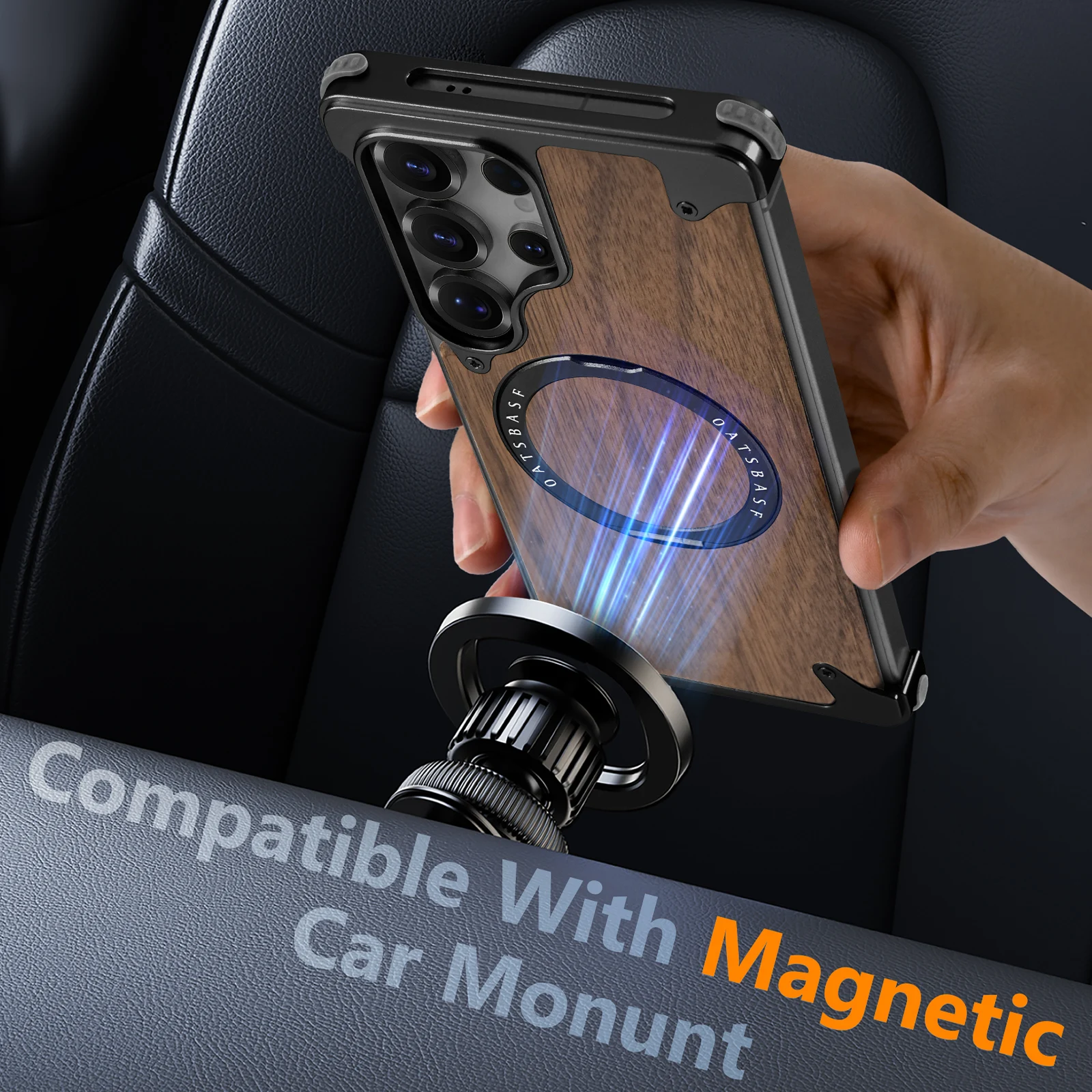 Eary for Samsung Galaxy S25 S24 Ultra Wood Case Magnetic With 360° Rotatable Stand Magsafe Frameless Shockproof Protector Cover