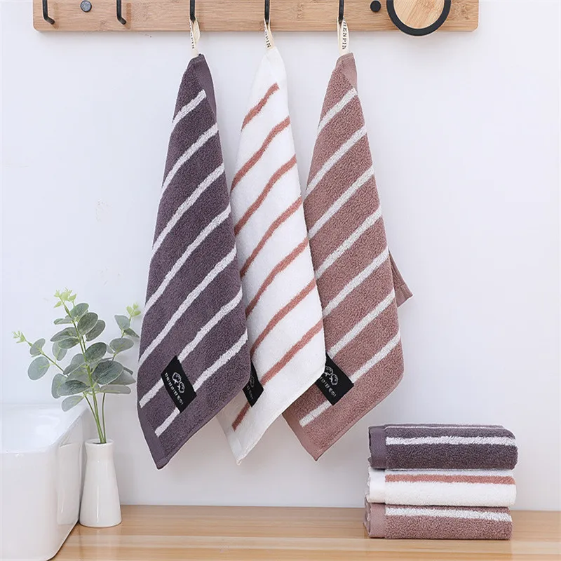 1 Pc 34x34cm 100% Cotton Absorbent Dot Striped Solid Color Soft Comfortable Men Women Bathroom Travel Square Face Towel 5