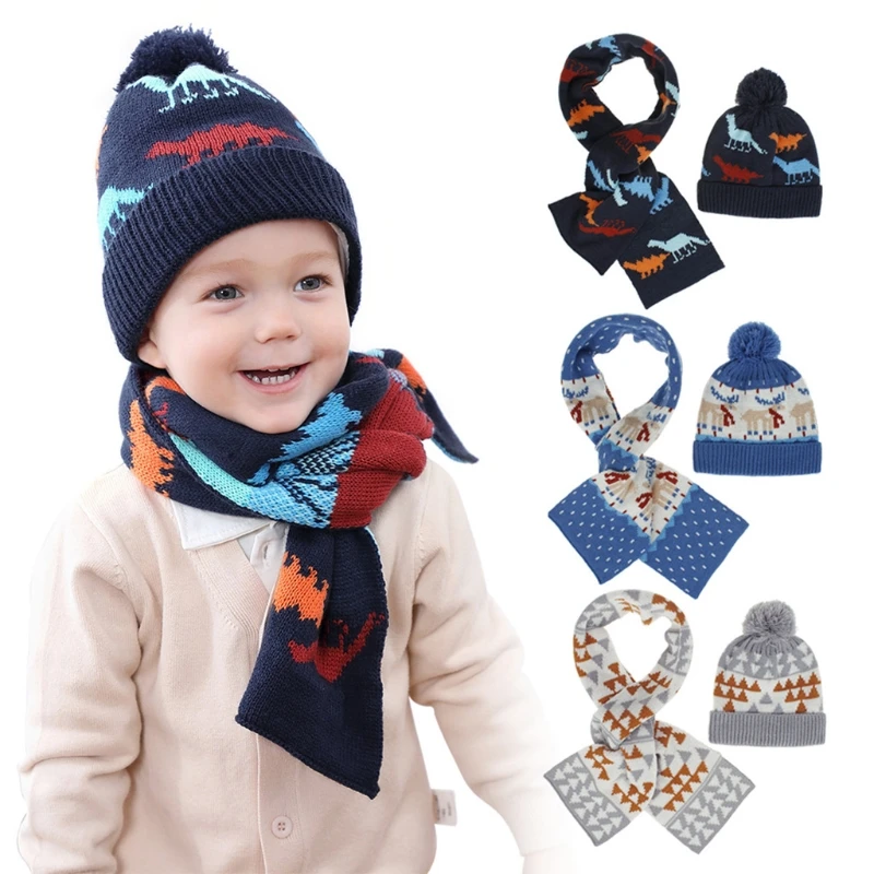 Christmas Deer Pattern Children Hat Scarf Set Autumn And Winter Warm Boys And Girls Baby Christmas Gift Cartoon Jacquard