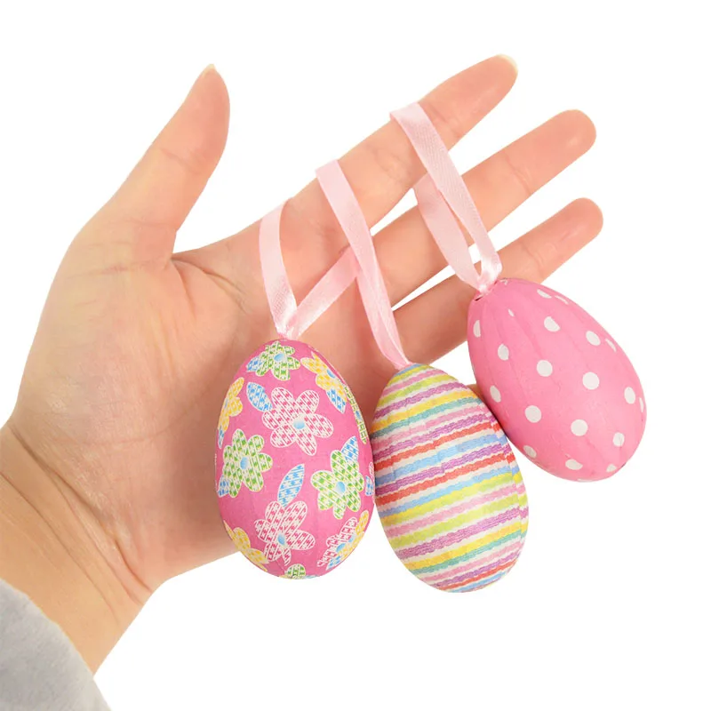 12pcs Foam Easter Eggs Happy Easter Party Decorations for Home Colorful Bunny Bird Egg Hanging Ornament DIY Craft Kids Gifts Toy