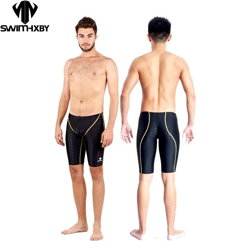 Men Swimming Trunks HXBY Professional Swimsuit Men Competition Swimwear Racing Training Male Jammer Swimsuit Quick Dry Men's Swimming Trunks