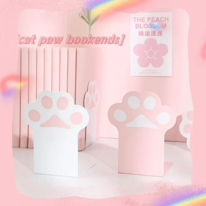 1Pair Cute Creative Cat Paw Bookends Kawaii School Office Supplies Anti-skid Book Desk Organizer Student Stationery for Girl book organizer book holder book stand