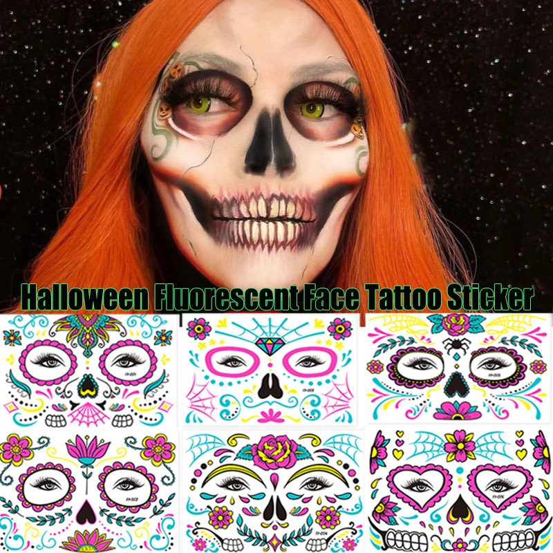 

Временная флуоресцентная наклейка на тему дня Хэллоуина мертвецов, забавная Водонепроницаемая неоновая наклейка, наклейки для макияжа