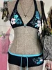 Sexy Hottie Print Laced Up Backless Bikini 2 Piece Set Women Split Swimsuit Beach Bikini 2025 New Summer Swimwear Bikinis Set 2