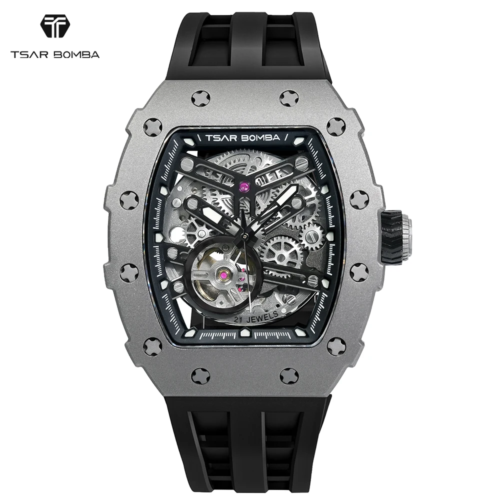 

TSAR BOMBA Titanium Mechanical Watches for Men Automatic Mens Wristwatch Waterproof Luminous Clock Sapphire Tonneau Watch
