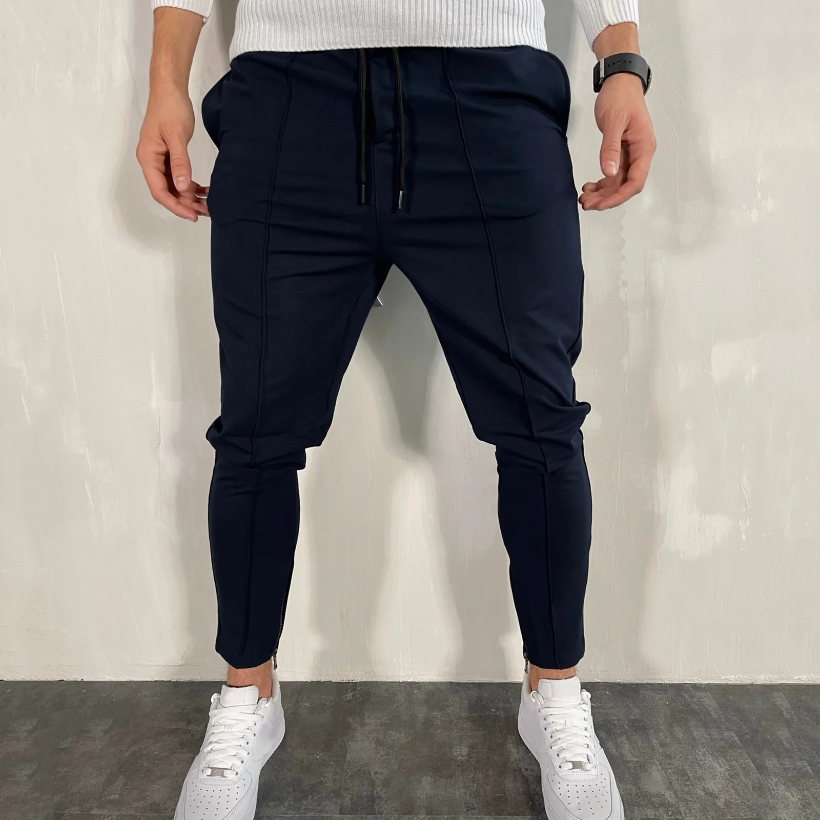 Men's Zipper Casual Tracksuit Pants Thin Sports Jogging Breathable No Elasticity Streetwear Trousers Pockets Sweatpants green sweatpants