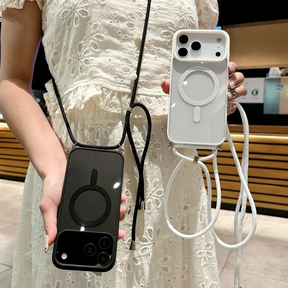 Universal MagSafe Crossbody Strap Case - Shockproof Wireless Charging Cover with Lanyard