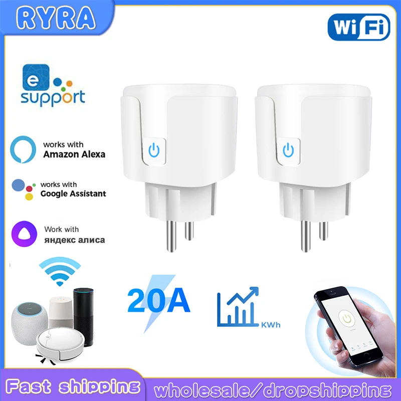 EWelink Smart Plug WiFi Socket EU 20A With Power Monitoring Timing Function Works With Alexa/Google Home/Alice/SmartThimg