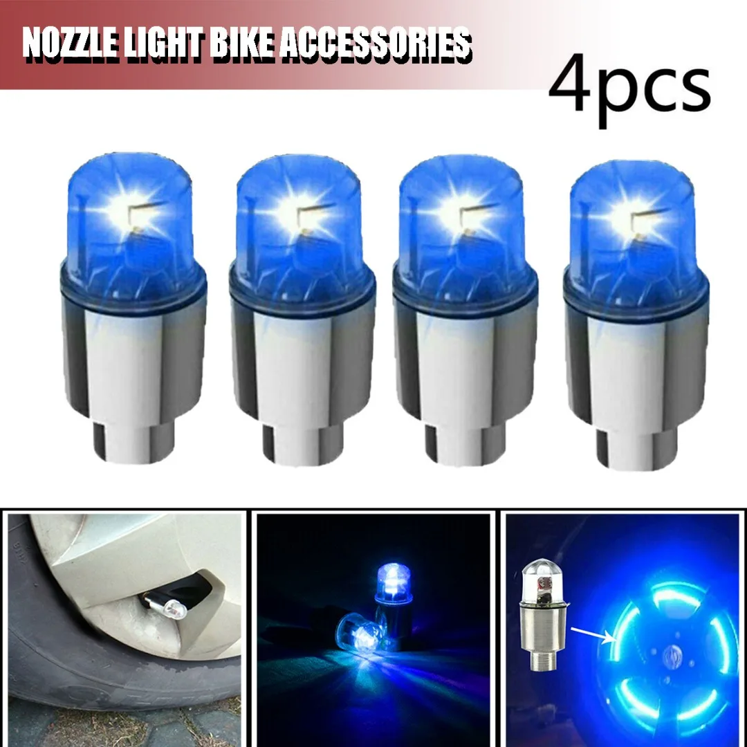 

4pc Blue LED Car Wheel Flash Lights Bike Waterproof Tire Valve Cap Decorative Lamp Motorcycle Luminous Tyre LED Lamp Valve Cover