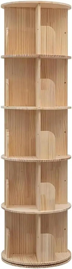 

Rotating Bookshelf, 360 Display 5 Tier Floor Standing Bookcase Storage Rack for Kids&Adult, Wood Narrow Book Shelf Organizer