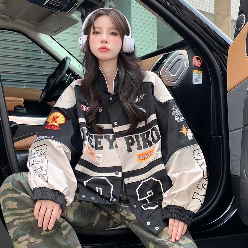 

2023 New Autumn American Vintage Motorcycle Baseball Jacket Loose Coat Women's Street Top Fashion Racing Trend Free Shipping