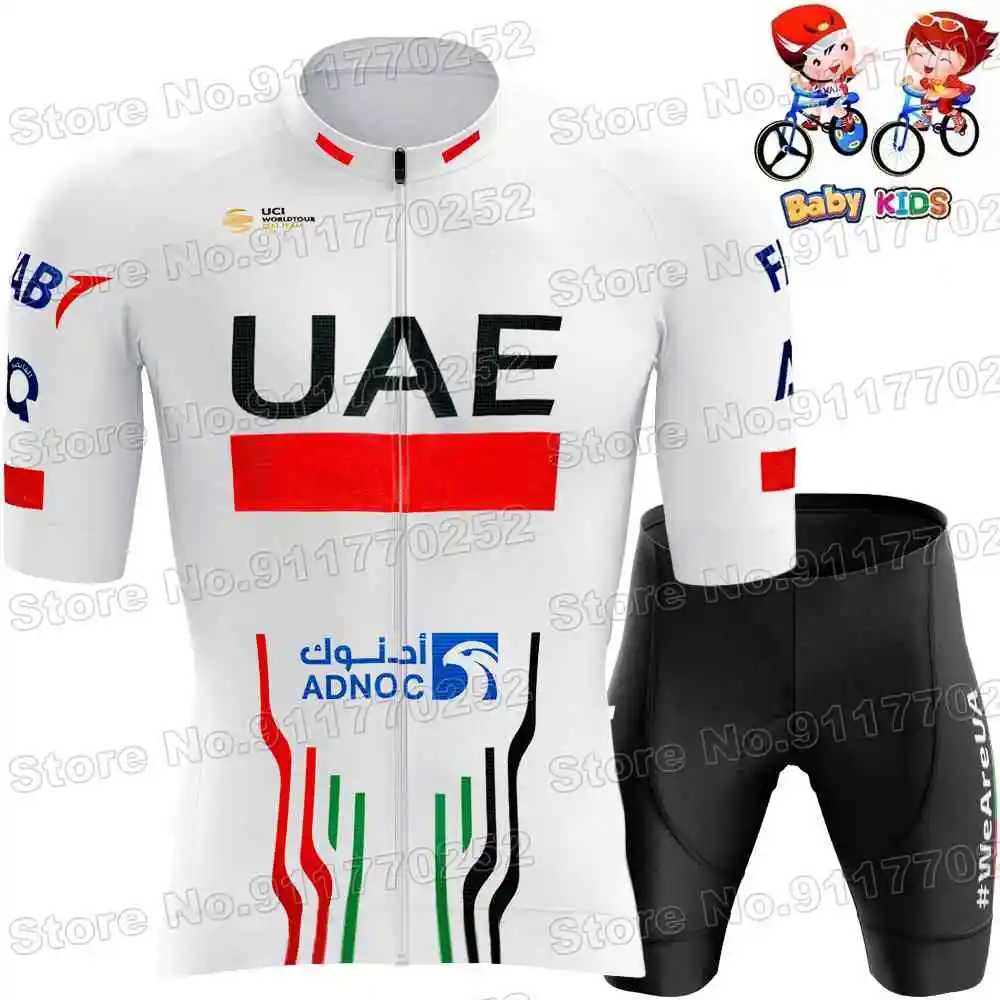 2025 Kids UAE Team Cycling Jersey Set France Italy Children Cycling Clothing White Yellow Pink Road Bike Shirt Suit Bicycle Pant 5