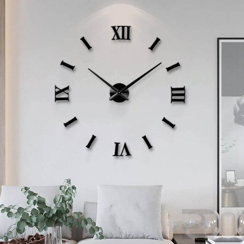 Fashion 3D big size wall clock mirror sticker DIY brief living room decor meetting room wall clock