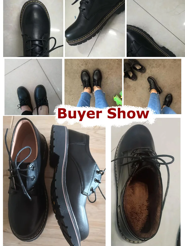 Black Lolita Women Oxford Fur Loafers Female Leather Mary Jane Shoes Teen Girls School Non-slip Big Size 43 Women oxford shoes Leather mary jane shoes