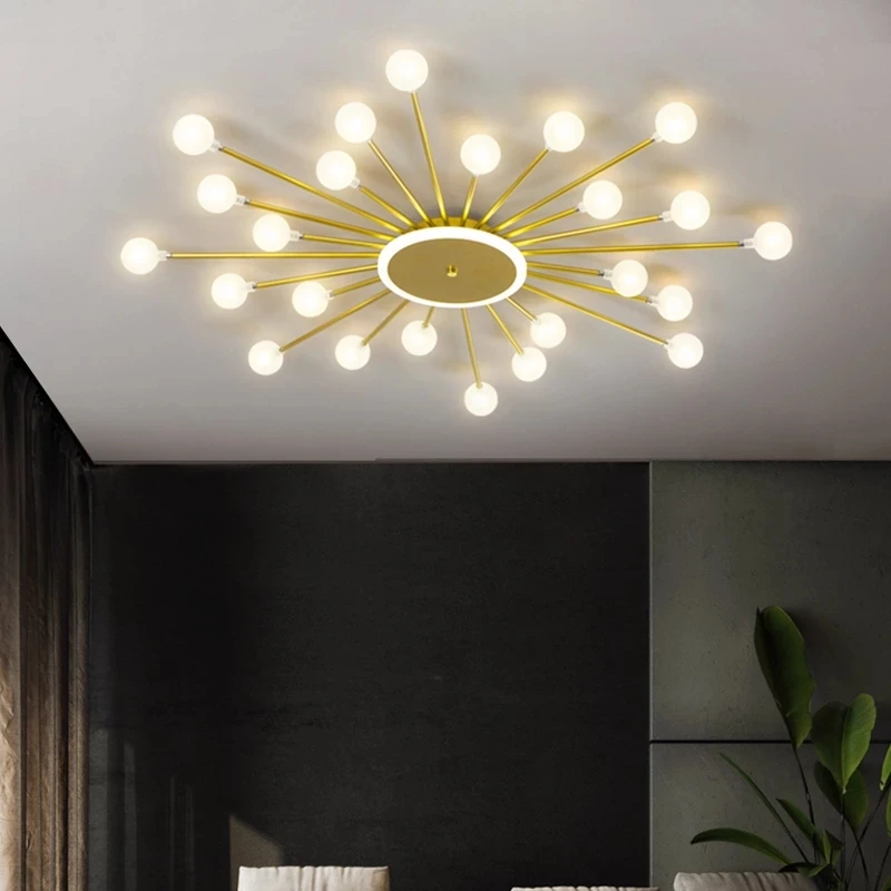 

LED Ceiling Lights For Living Room Indoor Lighting Modern Bedroom Chandelier 2022 Bathroom Kitchen Golden Fireworks Ring Lamp