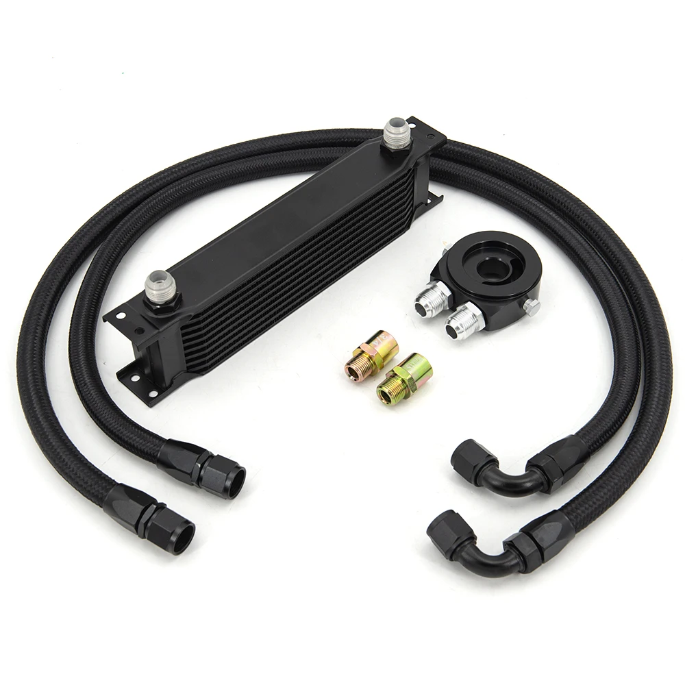 Oil Cooler Kit Universal Racing Car Row 10 Excavator Hydraulic Oil Cooler Kit With OIL FILTER SANDWICH ADAPTER + an10 Hose